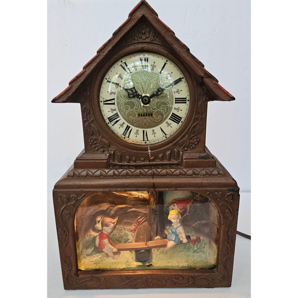 Vintage Haddon Seesaw Electric Mantel Clock Light Up Diorama Repair Project